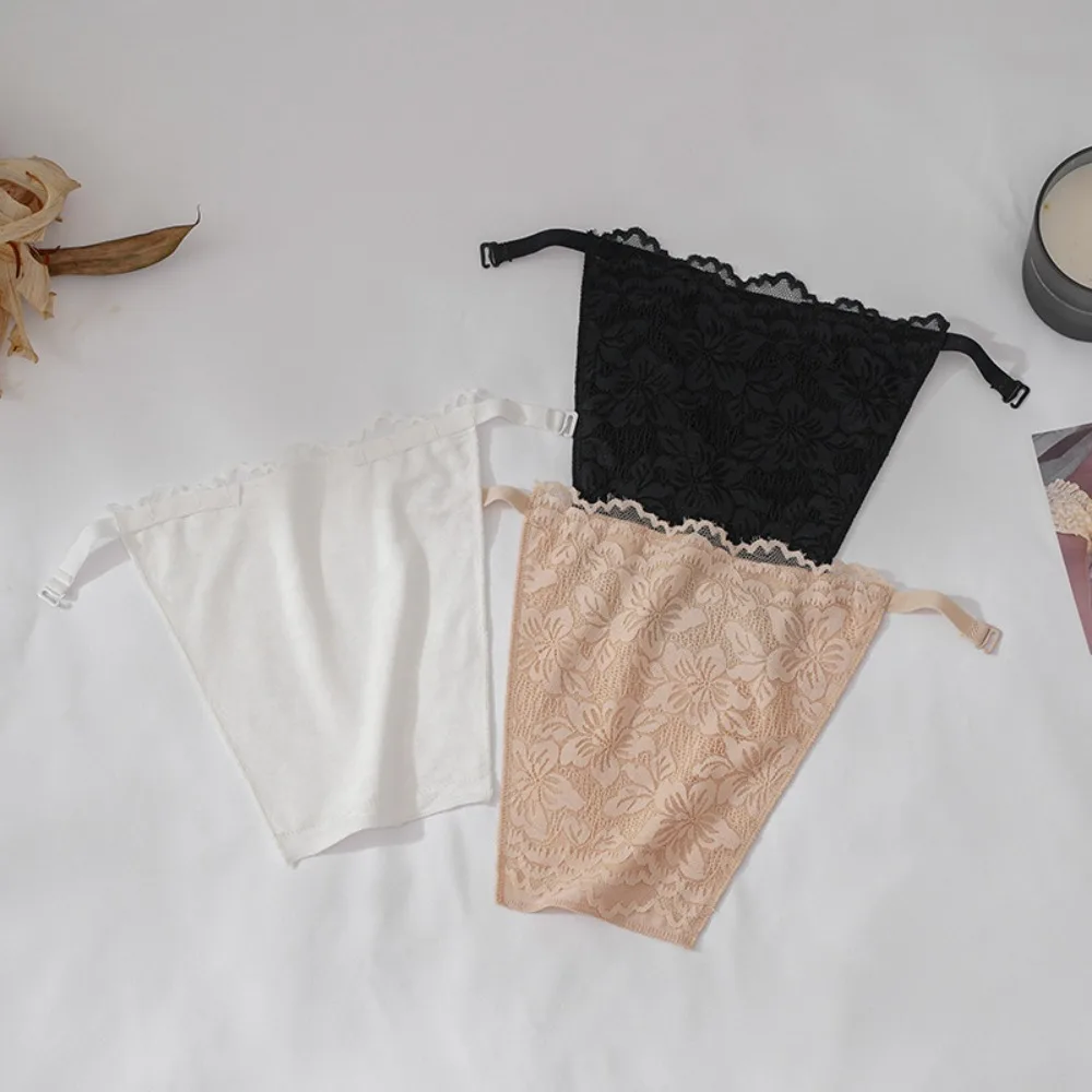Floral Strapless Insert Wrapped Chest Mesh Transparent Lace Flower Anti-Glare Tube Top Underwear Double Layer Women Tube Tops
