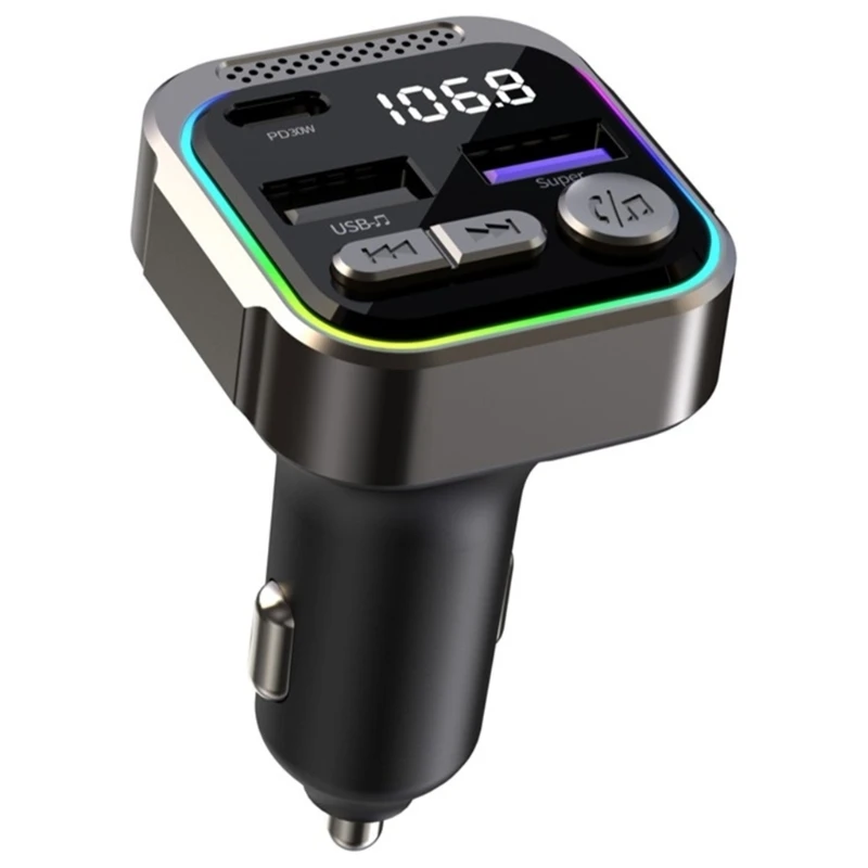 

3 Port Car PD30W Fast Charging Adapter Mobile Phones Adapter in Car with Microphones & Light