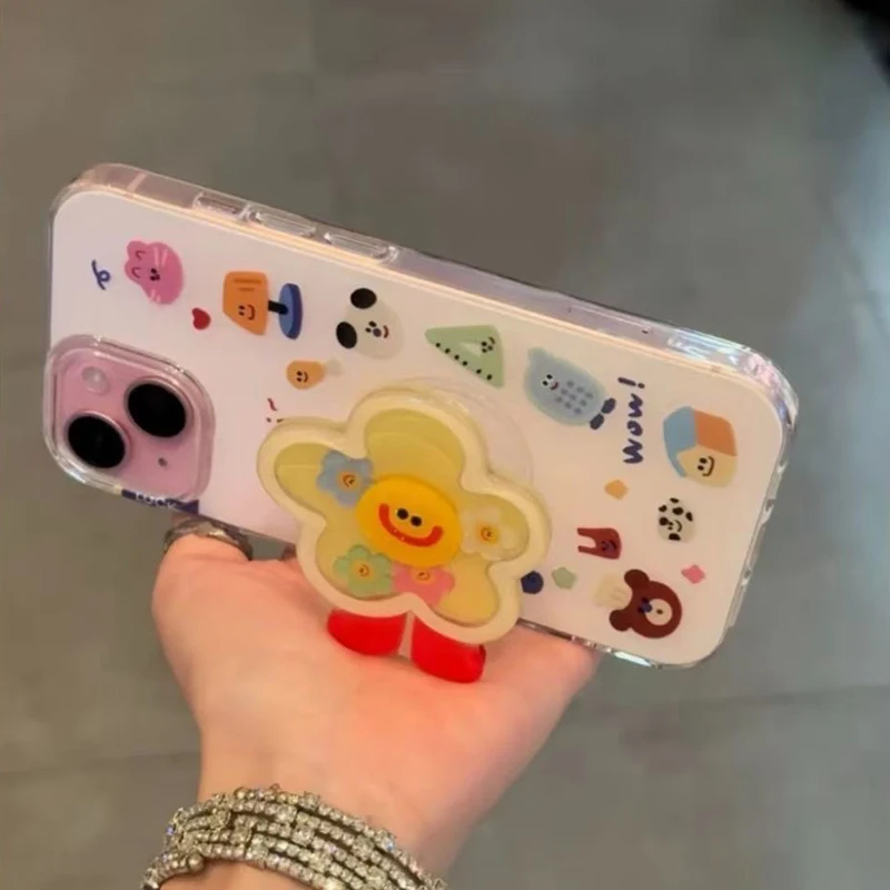 Cartoon Shakeable Grip Tok Holder White Acrylic Hard Phone Case