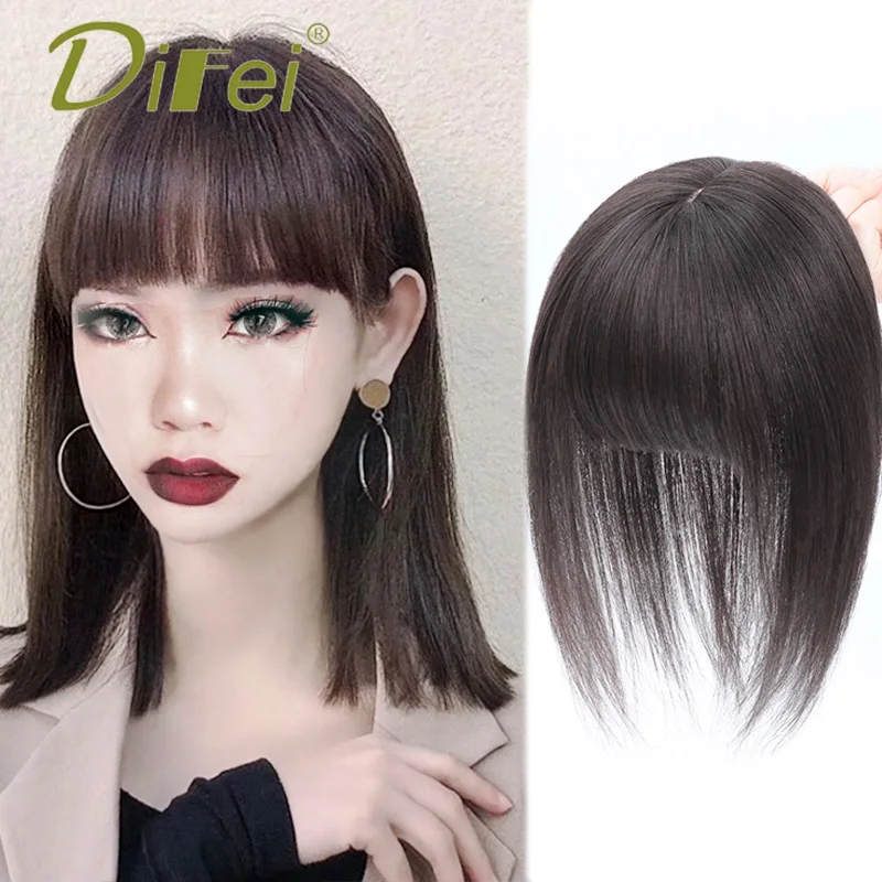 DIFEI 25-35CM Synthetic Straight Topper Hair Clips Reissue Block Hairpiece Natural Black Clip On Head Of Woman Closure Wig