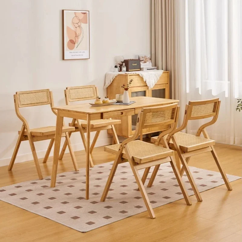 Bamboo Woven Dining Chair Adjustable Backrest Seat Wabi-Sabi Foldable Dining Chairs Breathable Minimalist Tea seats