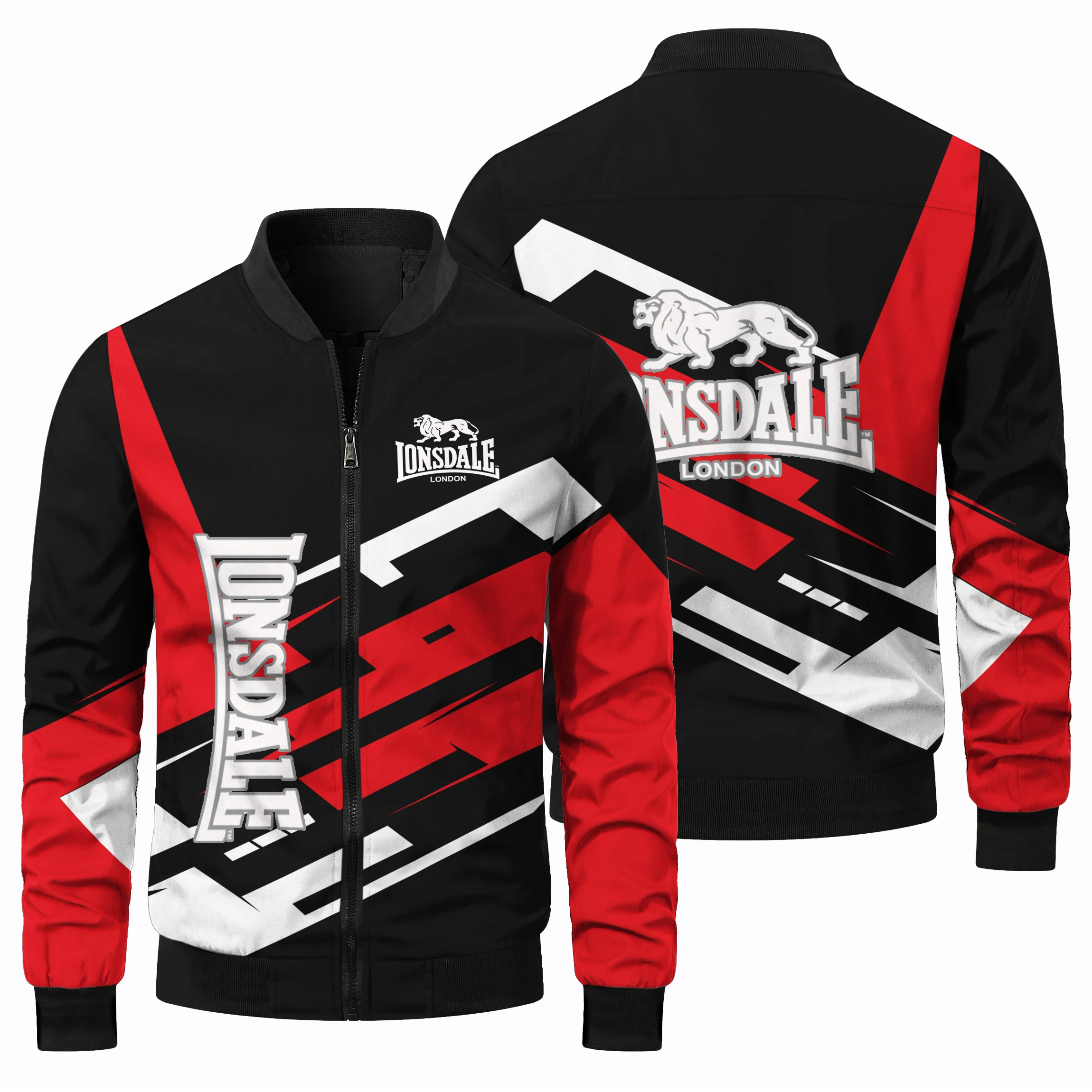 thumbnail image 2 of Chaqueta exterior con cremallera y cuello redondo para hombre, con estampado de logotipo de león en 3D, chaqueta clásica para carreras, ciclismo todoterreno y exteriores, 2 of 5