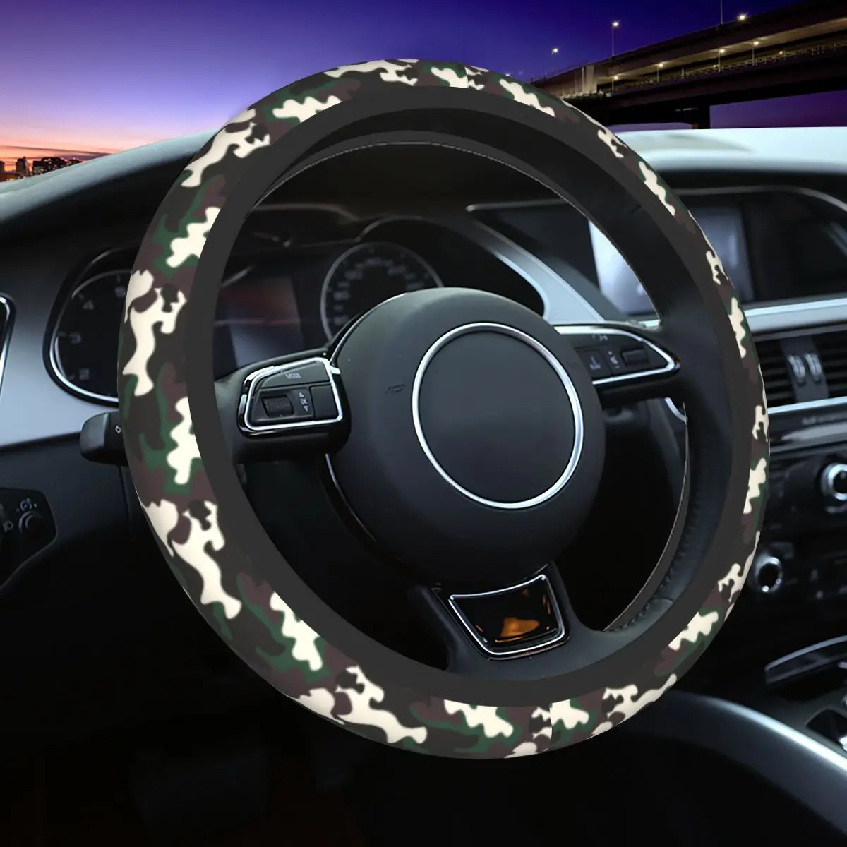 

Camouflage Car Steering Wheel Cover 37-38 Anti-slip Elastische Auto Decoration Interior Accessories