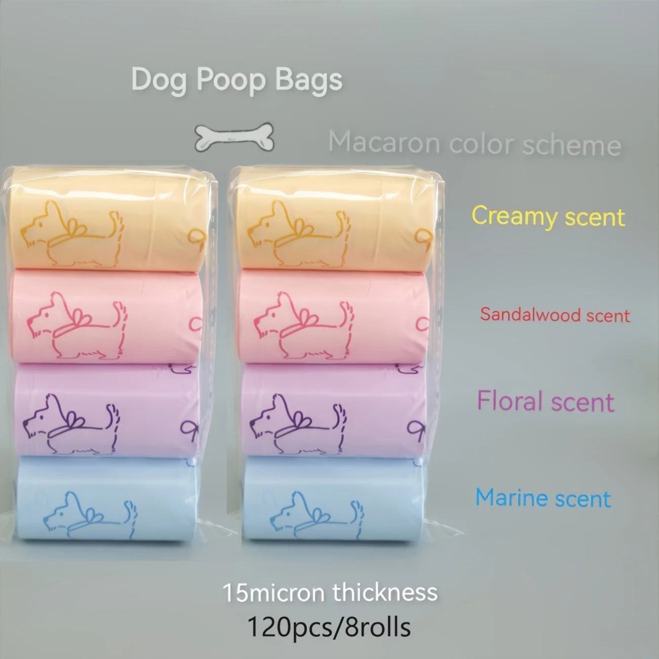 120 Count / 8 Rolls Macaron-Colored Pet Waste Bags | Thickened, Portable, Leak-Proof, Durable Diaper Bags - 5