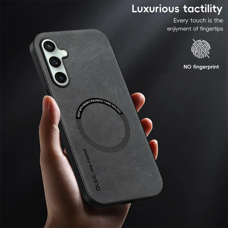 Magnetic Retro Leather Soft Phone Case with Wireless Charging Compatibility