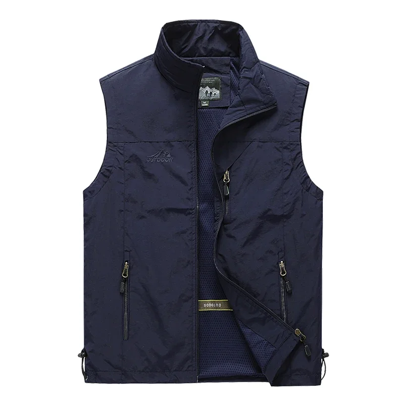 Men's Tank Top Work Suit Outdoor Loose Fitting Sports Coat Multi Pocket Stand Up Collar Camping Fishing Tank Top Summer Jacket