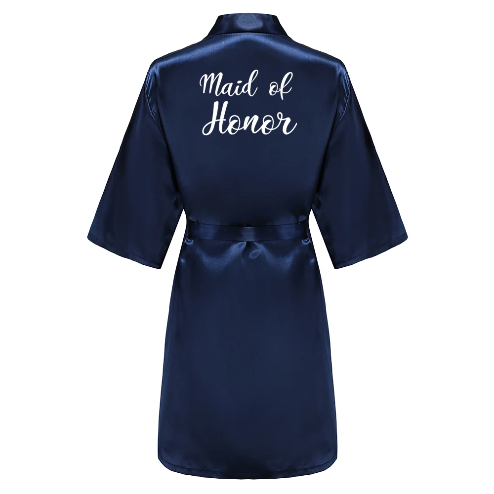 Satin Silk Robes Plus Size Wedding Bathrobe Bride Bridesmaid Mother Maid of Honor Gown Women Clothing Sleepwear Navy Blue women sleepwear bride robes silk robe
