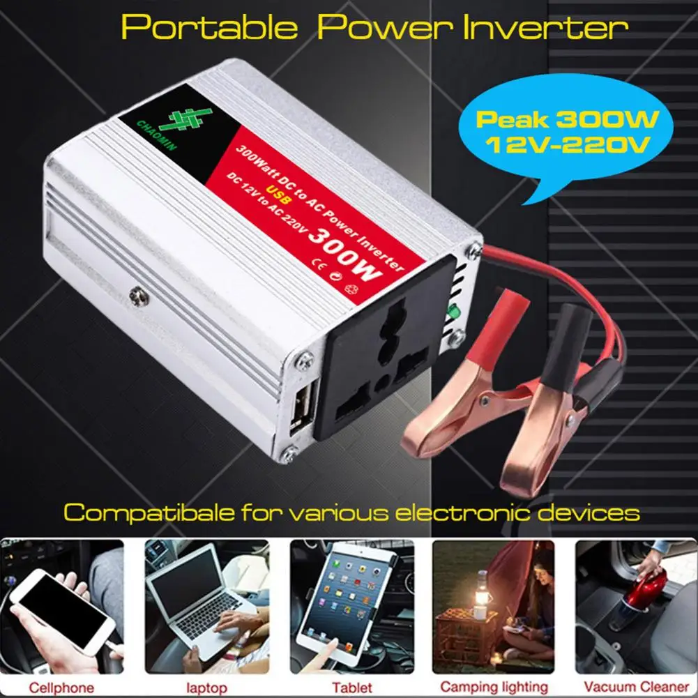 300W Car Power Inverter DC 12V To DC 220V Cigarette Lighter Peak Power Inverter Adapter with USB