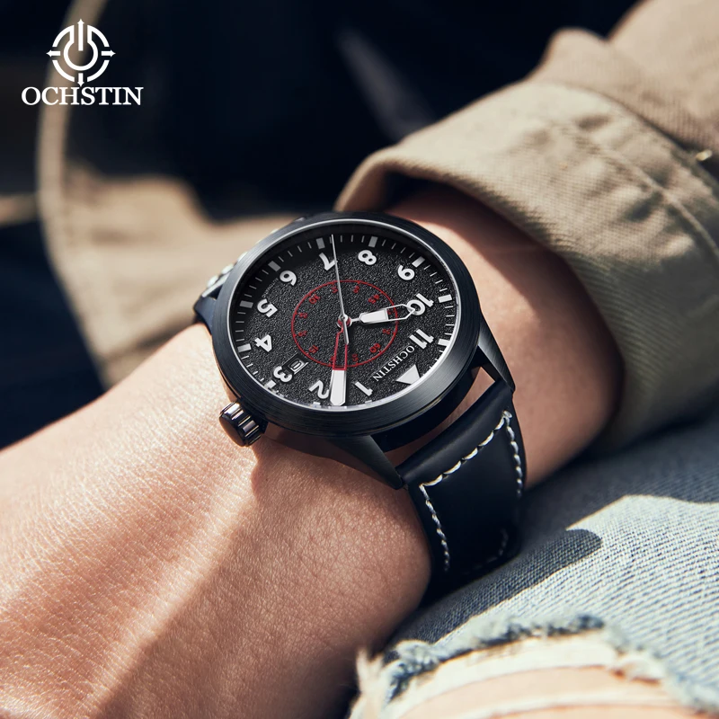 OCHSTIN Pilot Series Automatic Mechanical Watch Trend Multi-functional Luminous Needle Leather Mechanical Watch For Men