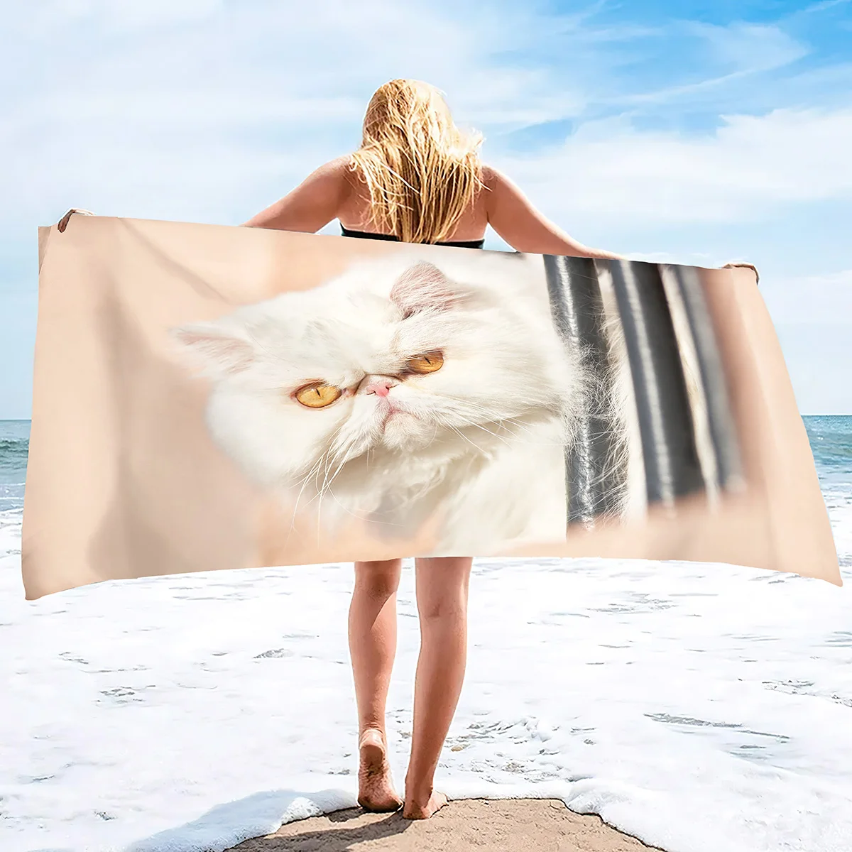 Persian Cat Beach Towel for Women, Girls, Kids, Men, Cats Bath Towel Print Pool Towel Sand Free Super Soft Plush Cats Towels