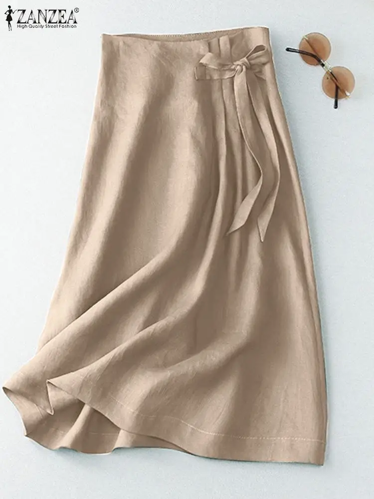 

ZANZEA Vintage A Line Skirts Summer Casual Solid Solid Skirt Woman Fashion Jupe Sundress Elegant Party Faldas Robe Oversized