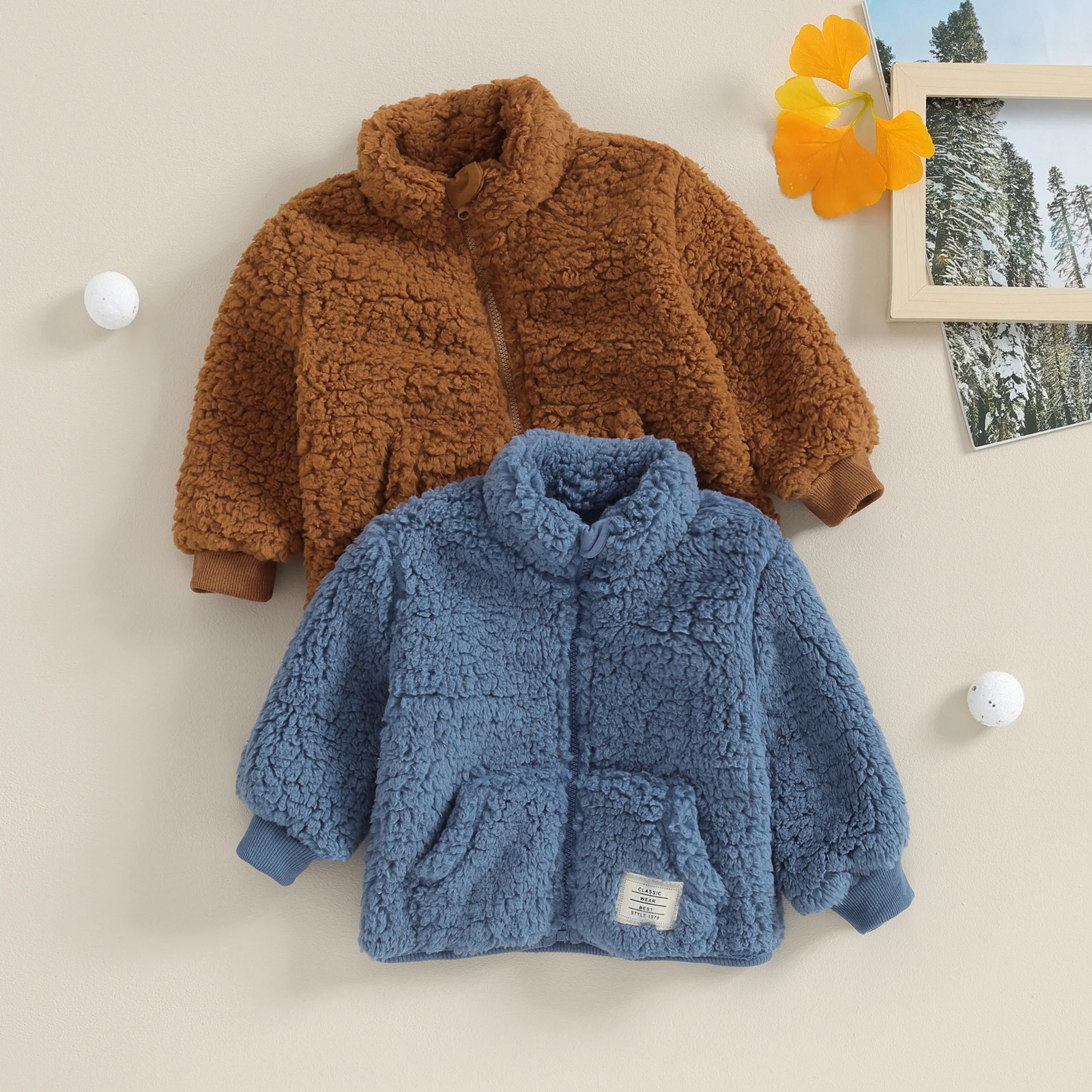 Winter Warm Baby Boy Girls Fleece Jacket Long Sleeve Stand Collar Zipped Coats Outwear with Pockets For Toddler Infant Clothes