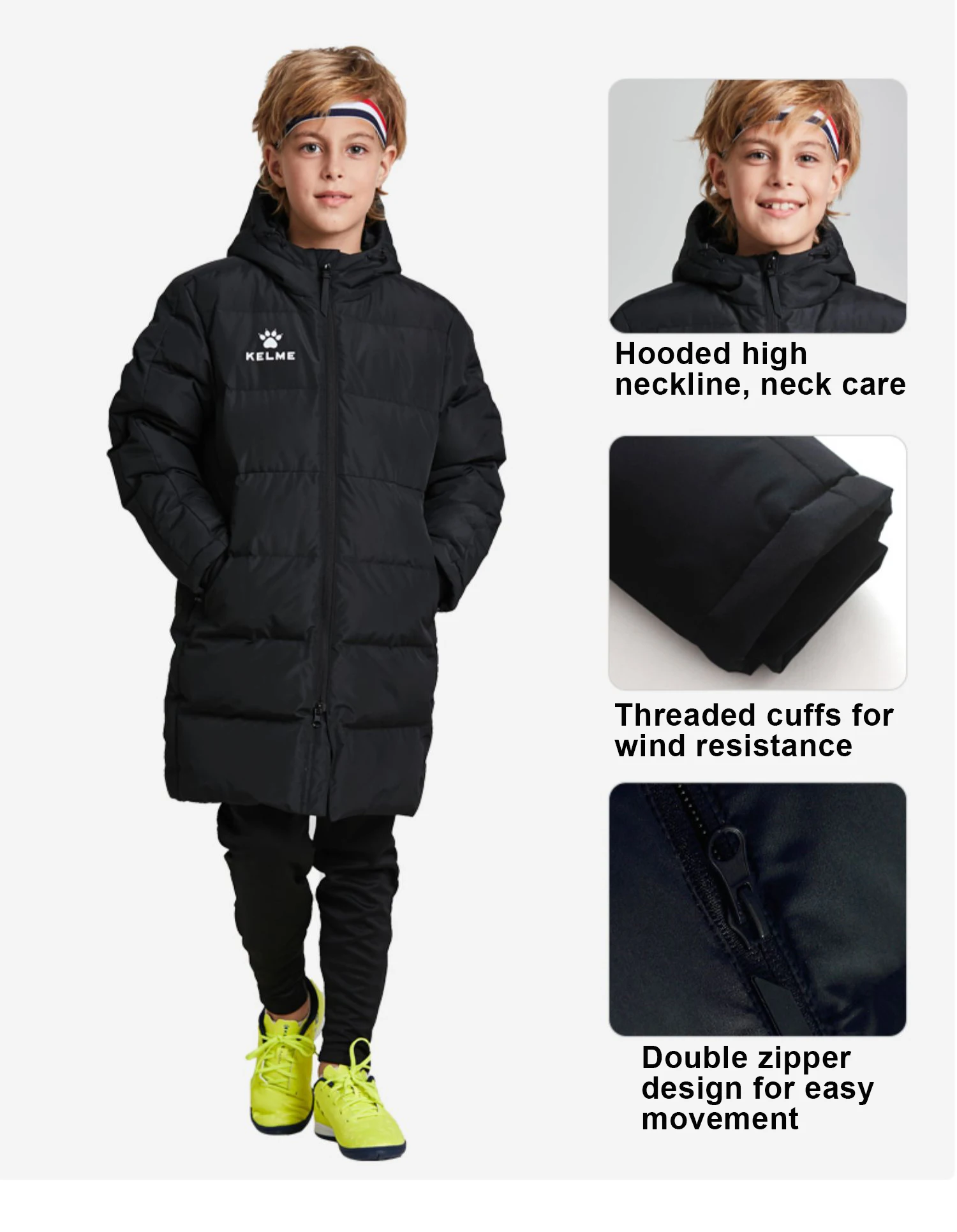 Sports jacket KELME Kid Winter Jacket Long Solid Sports Training Coat Child Overcoat Outrwear Warm Cotton Padded Winter Coat Boys Girl 3883406