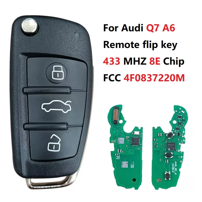 Audi A6 Remote Flip Key Fob 433MHz 8E Chip 4F0 837 220 M Aftermarket 1