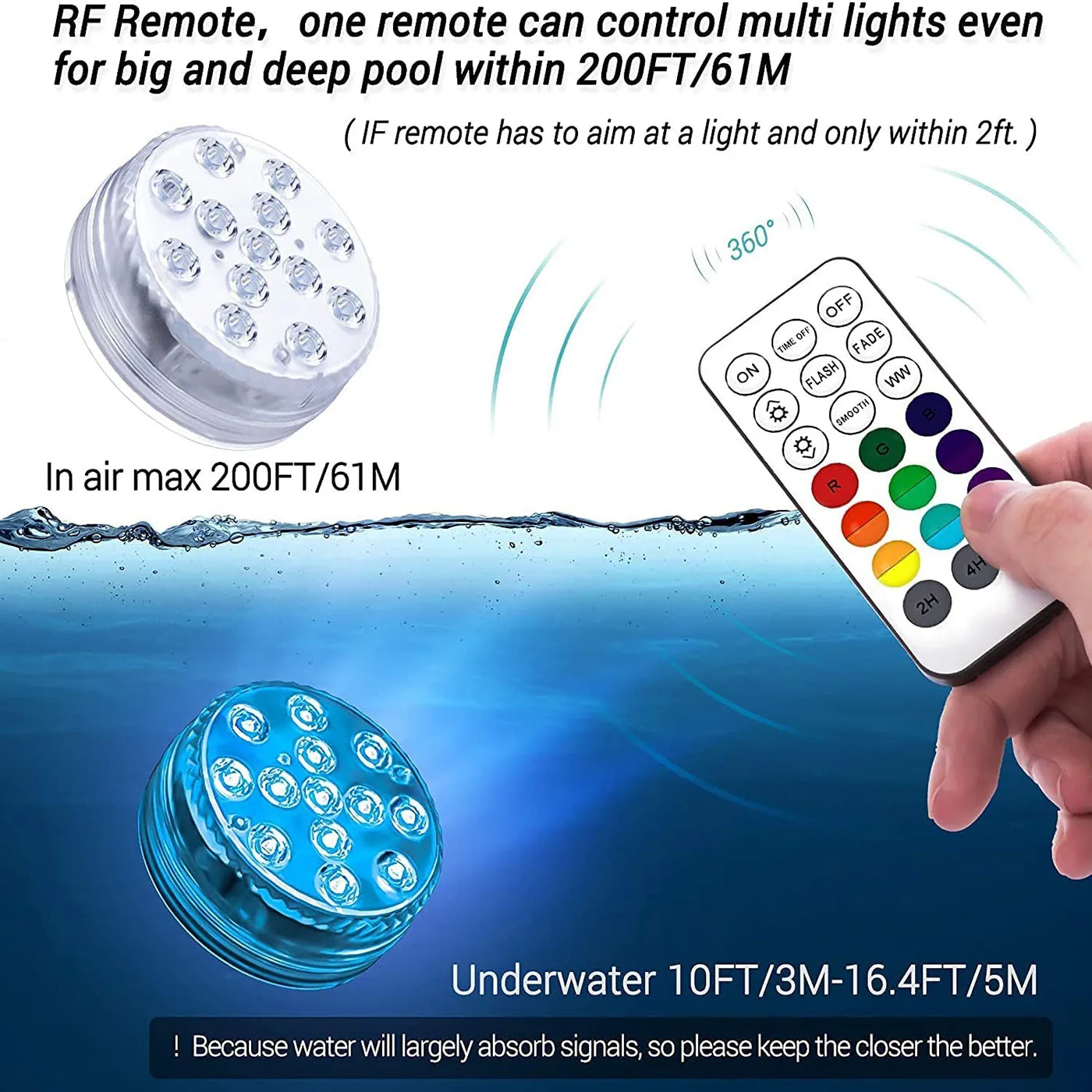 Description Picture 5 of itemWireless RF Swimming Pool Light IP68 Waterproof Fountain Landscape Light RGB with Magnetic Suction Diving Light Garden Lighting