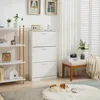 White Narrow Storage Cabinet Flip Down Shoe Rack Wood 3 Tier Shoe Organizer for Home and Apartment, Shoes Cabinets 1