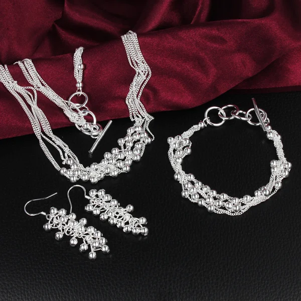 Beliebte Marken aus 925er-Sterlingsilber, Traubenperlen, Armbänder, Halsketten, Ohrringe, Schmuckset für Damen, Mode, Party, Weihnachtsgeschenke