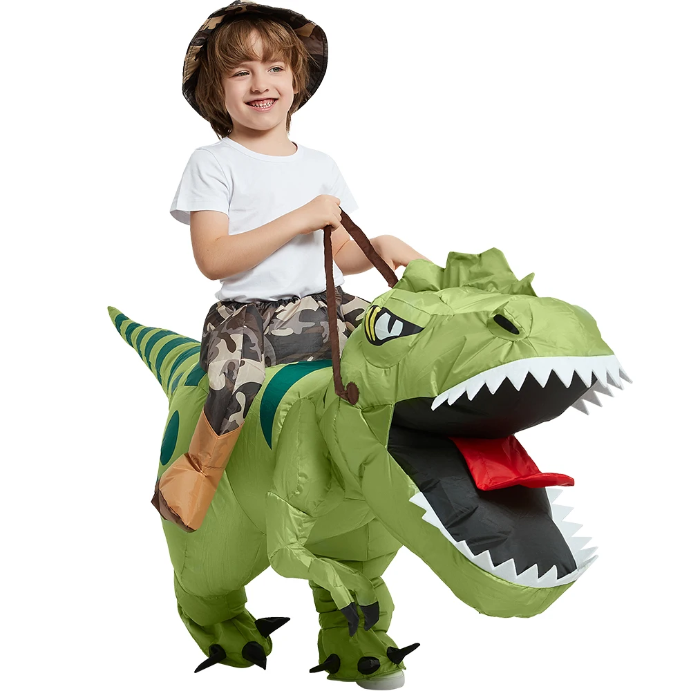 Inflatable Ride On Dinosaur Costume Juvenile Blow Up Velociraptor T Rex Suit Funny Halloween Cosplay Party Outfit inflatable costume