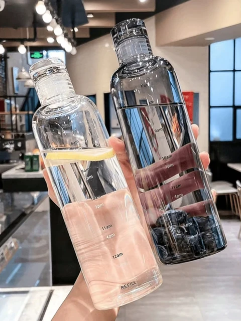 500ml/16.9oz clear white plastic sports water bottle Time marking leak-proof juice milk cup Portable children's school sports cu