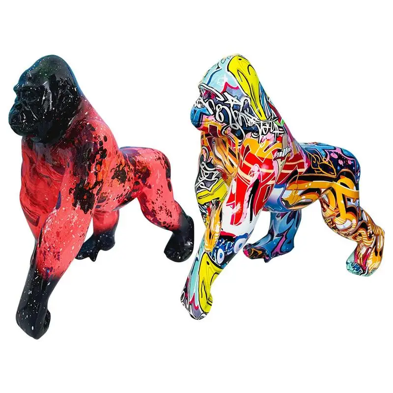 

Graffiti Gorilla Sculpture Gorilla Figurines Art Animal Statue Figure Creative Resin Crafts Home Wine Cabinet TV Cabinet Decor