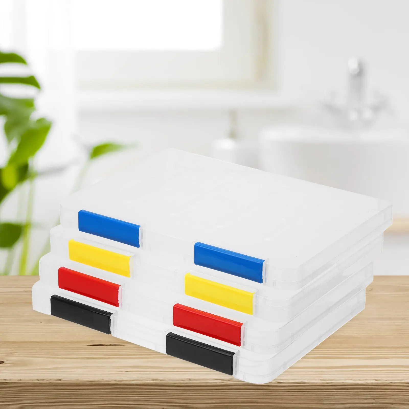 4Pcs 사무실 파일 상자 투명 쌓을 수있는 파일 주최자 문서 보관 용기 클리어 폴더 투명 상자