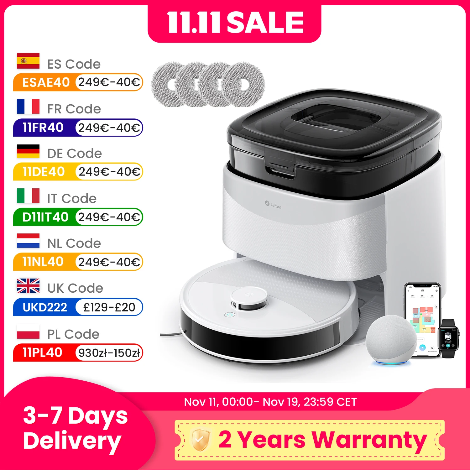 Odkurzacz automatyczny LEFANT M3L z EU za $244.67 / ~914zł