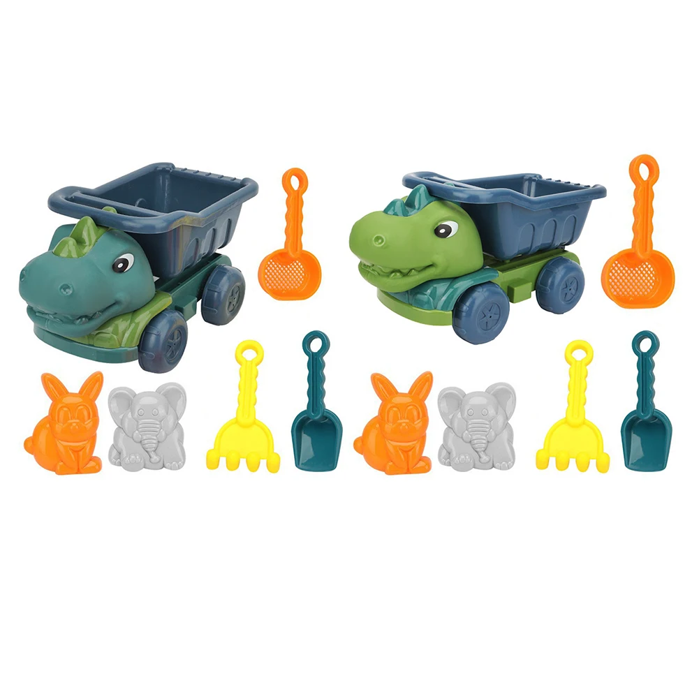 6Pcs Dinosaur Summer Beach Toys with Dump Truck Sand Molds Shovel Rake Sand Sifter Sand Toys Sandbox Toys for Kids Boys Girls 4