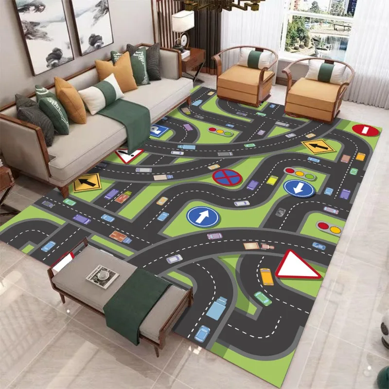 City Race Track Children's Play Large Area Rugs Boys Bedroom Decorations Carpet for Living Room Anti-slip Children's Floor Mat