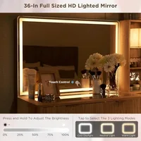 Vanity Desk with 36" HD Lighted Mirror,48" Big Modern Vanity Desk with Mirror and Lights,Dressing Table with 5 Drawers & Shelves 2