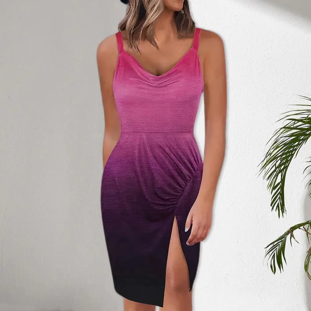 Vestido Largo Con Dobladillo Plisado Y Escote Con Muescas Para Mujer, Rojo -, XS