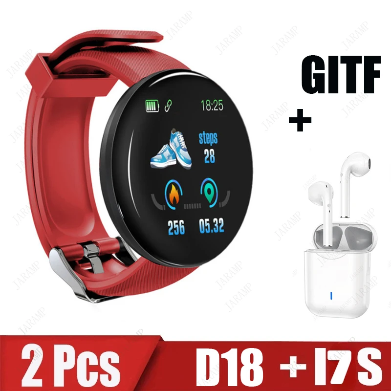 2Pcs D18 I7s Smart Watch Men Blood Pressure Smartwatch Women Waterproof Sport Heart Rate Fitness Tracker Smart Clock Watches New 