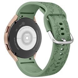 Floral Engraved 20mm Watchband Strap for Watch 4 40mm 44mm (Pini pine green)