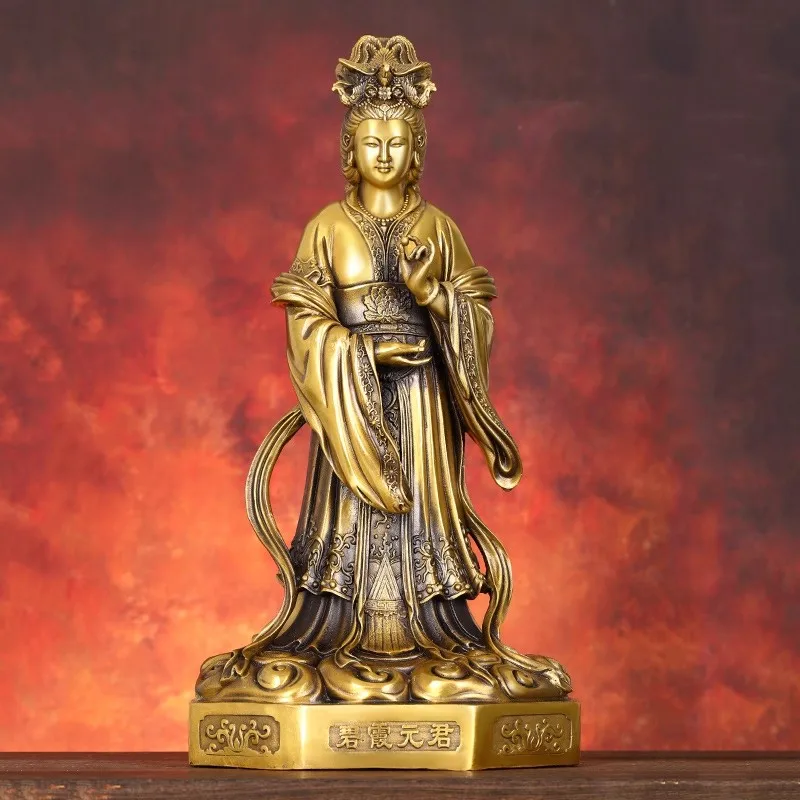 Brass Statue of Chinese Goddess Bixia Yuanjun, Blessing Protection Prosperity, Tai Mountain Goddess Figurine for Home Altar Feng