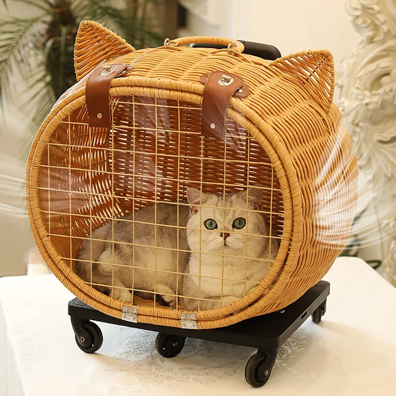 Cat Portable Bag Pet Outgoing Trolley Case Vine Weaving 13KG