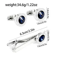 Fashionable Men's French Shirt Accessories Round Blue Crystal Cufflinks Diamond Embedded Sleeve Studs Tie Clip Wedding Gift 2