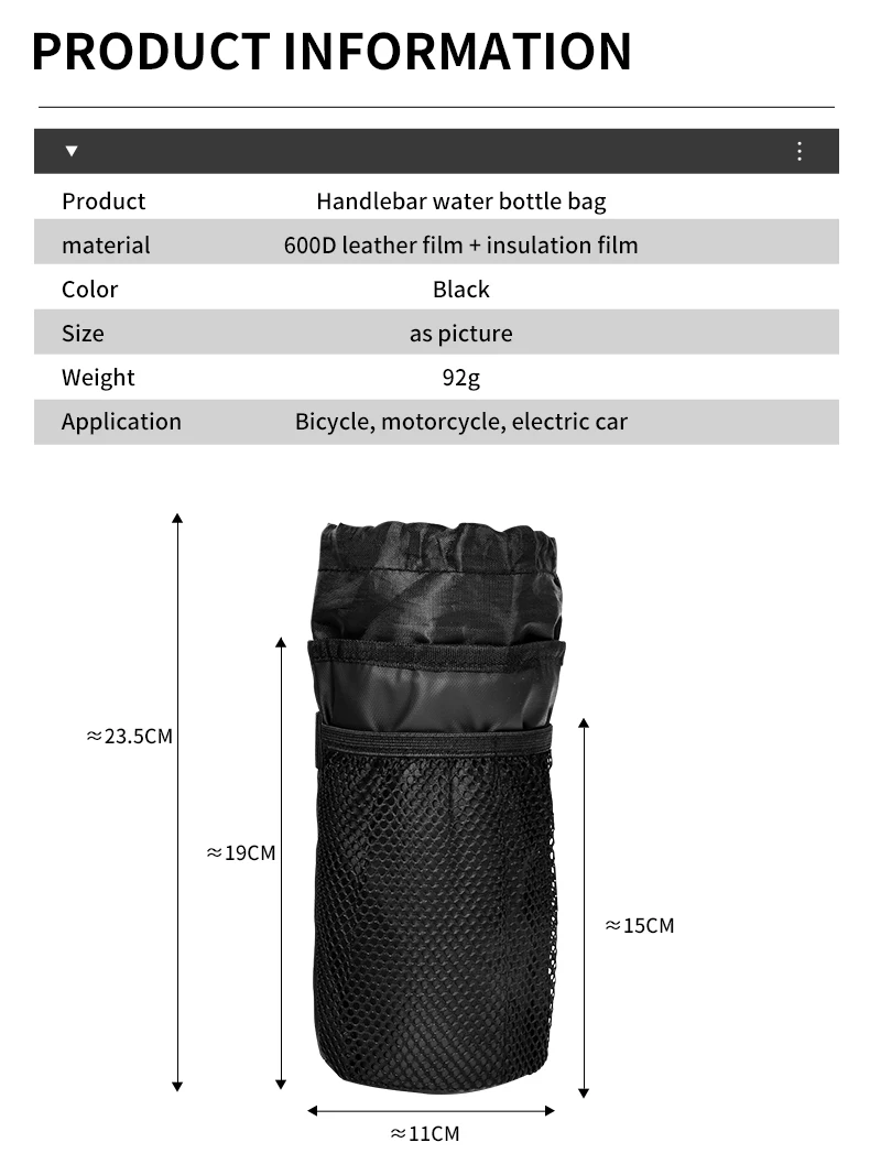 Description Picture 3 of itemESLNF Bike Bottle Holder Cycling Water Bottle Carrier Pouch Insulated Kettle MTB Road Bicycle Handlebar Bag Accessories