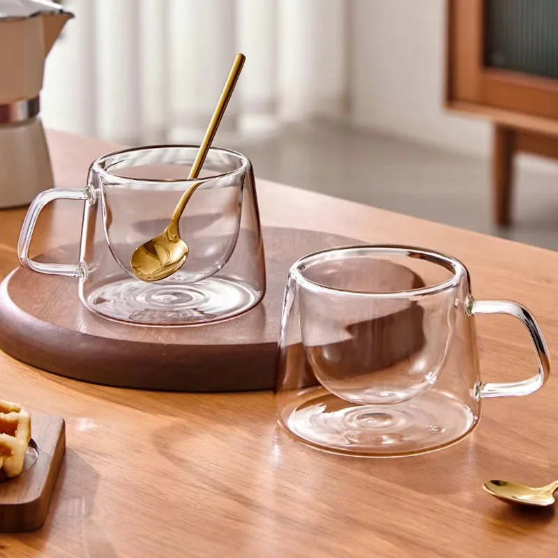 Tazze Da Cappuccino Trasparenti 4 Tazze Da Caffè In Vetro A Doppia Parete Da 350 Ml Con Manico, Tazze In Vetro Per Cappuccino, Tazze Isolanti, Tazze In Vetro Trasparente Per Latte Tazze