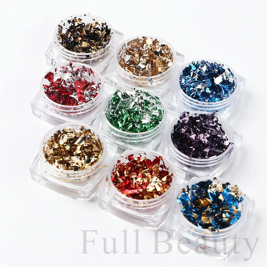 Aluminum Foil Sequins For Nail Gold Blue Irregular Flakes Paillette Chrome Nail Glitter Powder Manicure Summer Decoration NFS016
