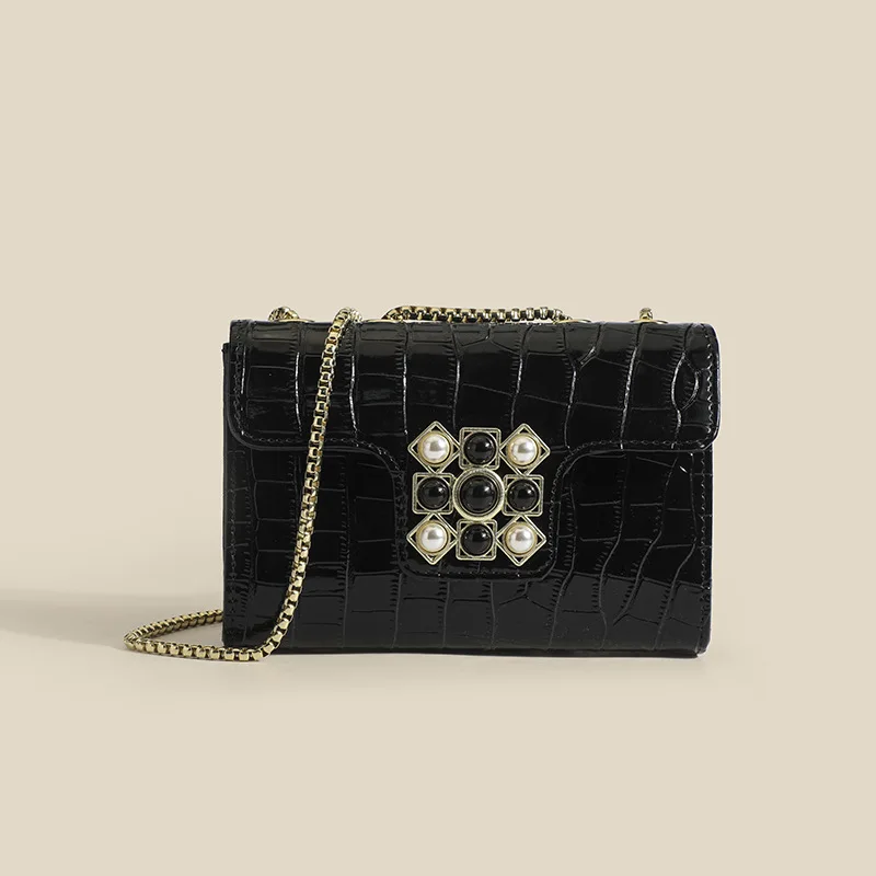 Crossbody Bag Shoulder White Woman Handbag Fashion Niche Clutche Women's Chain Versatile Temperament Stone Pattern Retro Style