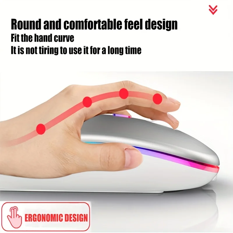Wireless Mouse Bluetooth USB 2.4GHz Dual Modes Rechargeable RGB Ergonomic Silent Click For PC Computer iPad Laptop Cell Phone TV