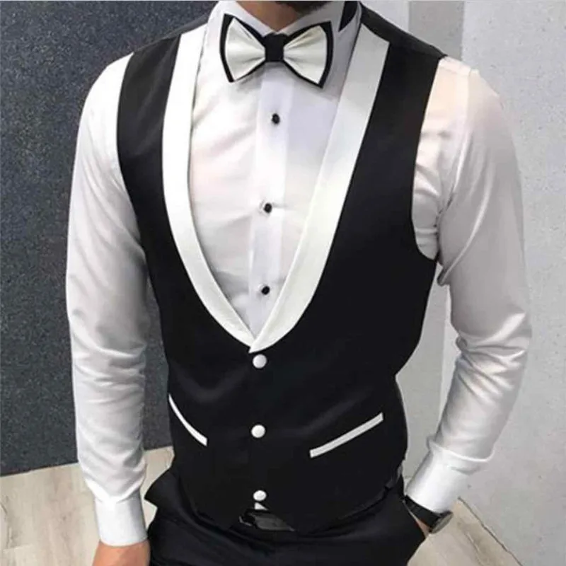 

Slim Fit Men Waistcoat for Wedding Groom Tuxedo One Piece Suit Vests White and Black Custom New Fashion