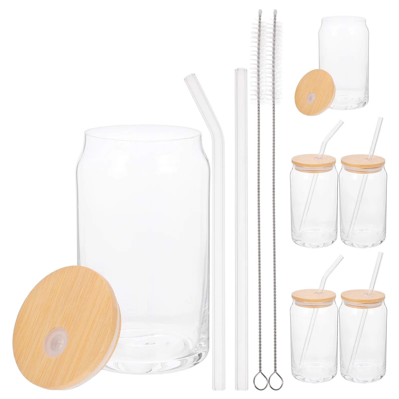 

Glass Beer Can Cups Lids Juicing Bottles Straw Straws Shaped Glasses Bamboo Cover Tumbler