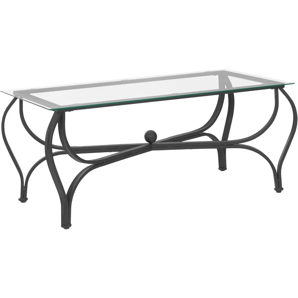3-Piece Coffee Table Set, Tempered Glass Surface Living Room Sets, Coffee Table & 2 End Side Table, Metal Frame for Living Room 6
