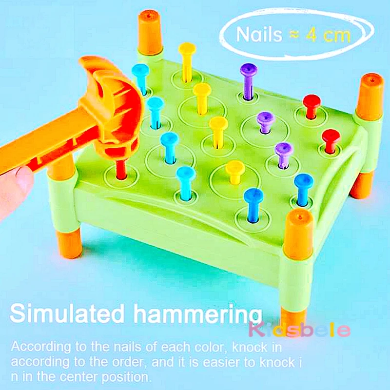 Kid's Early Learning Toys Montessori Nail Screw Educational Puzzle Knock Hammer Piling Bench Toys Pounding Toy
