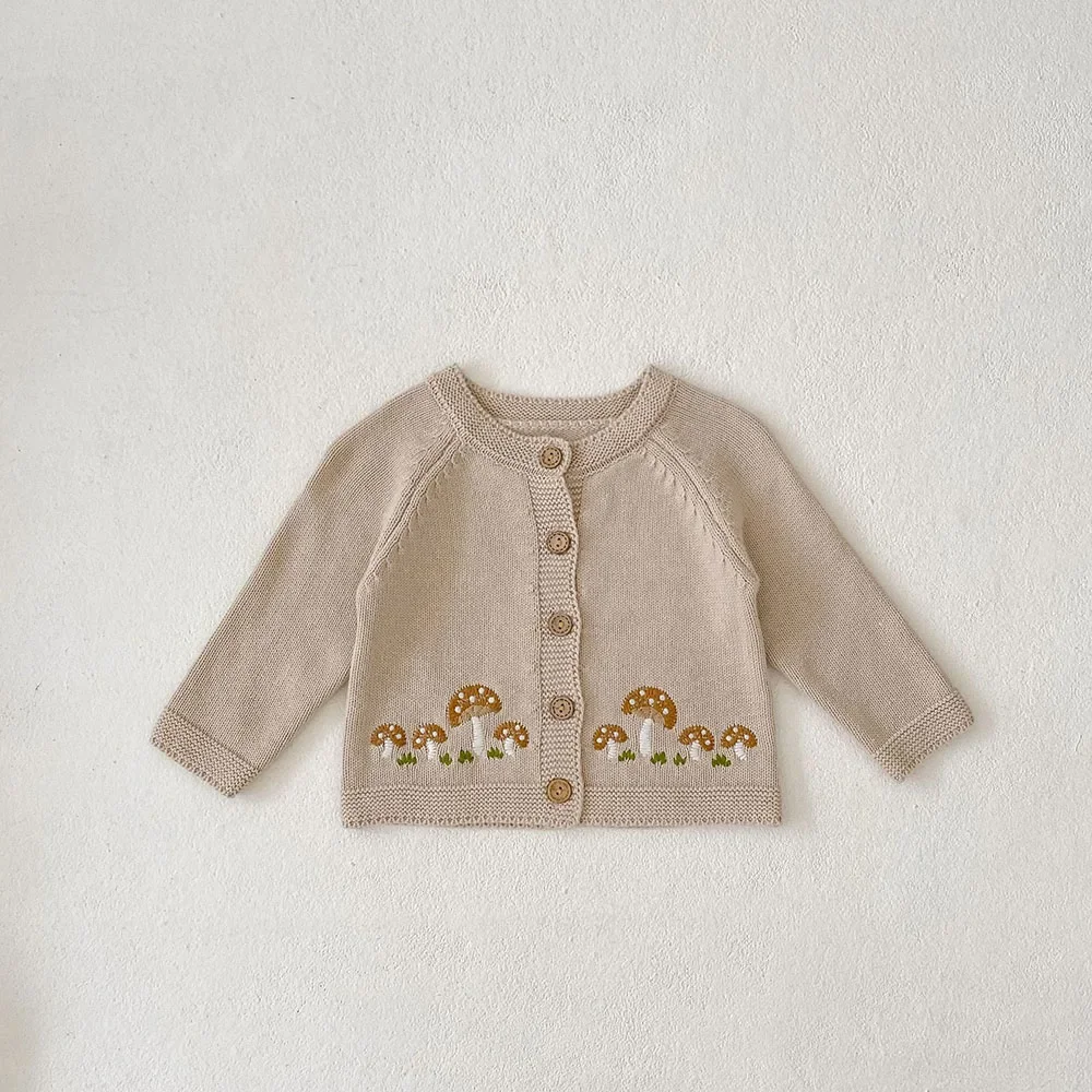 Baby girls sweater New autumn 0-3Y cute mushroom embroidery girls knitted cardigans single breast O-neck infant sweater top