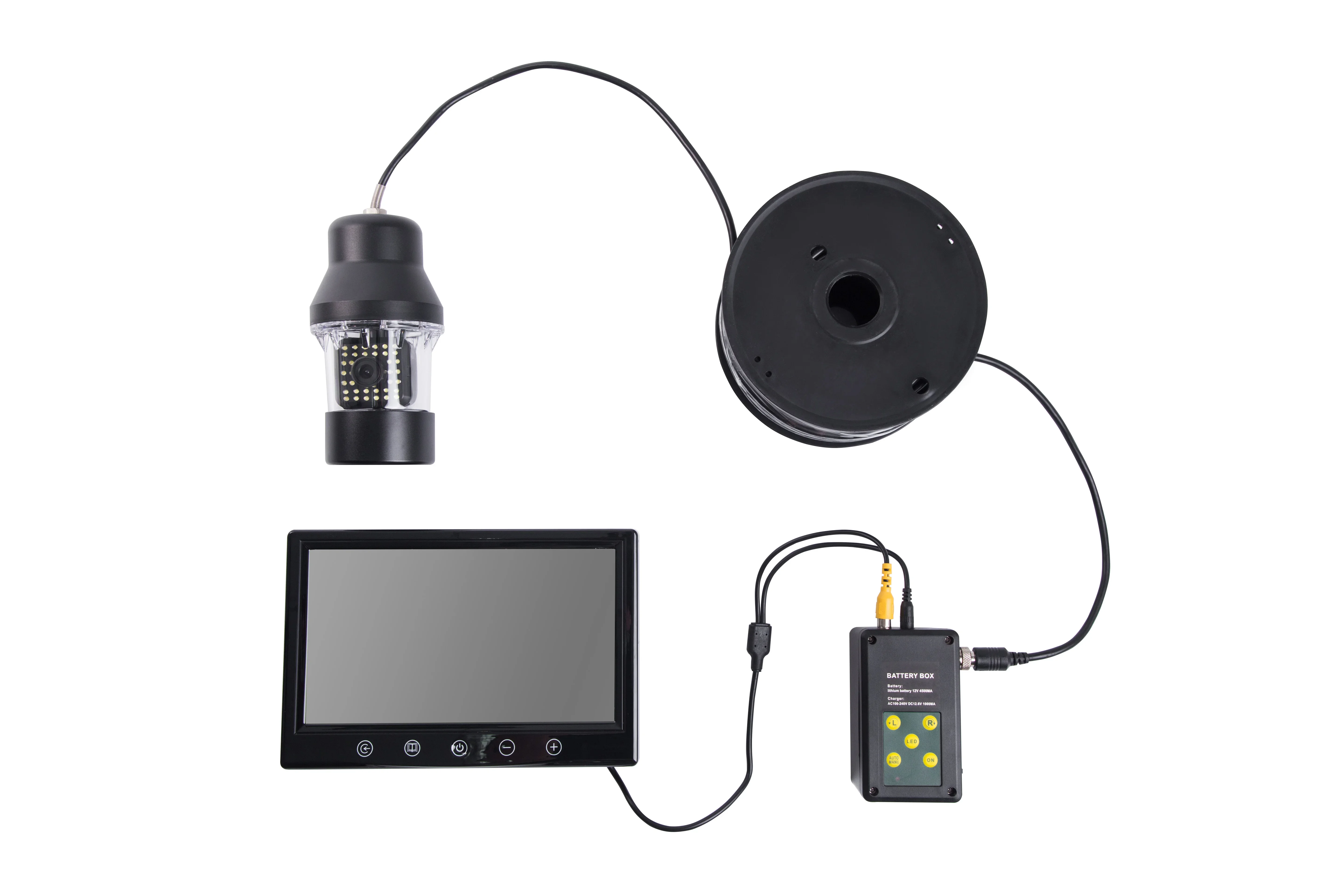 F08A Telecamera subacquea per pesca HD 1000TVL Monitor a colori da 9 pollici con luci da 36 pezzi Videocamera per pesca con visione notturna Cavo da 200 M - immagine 6