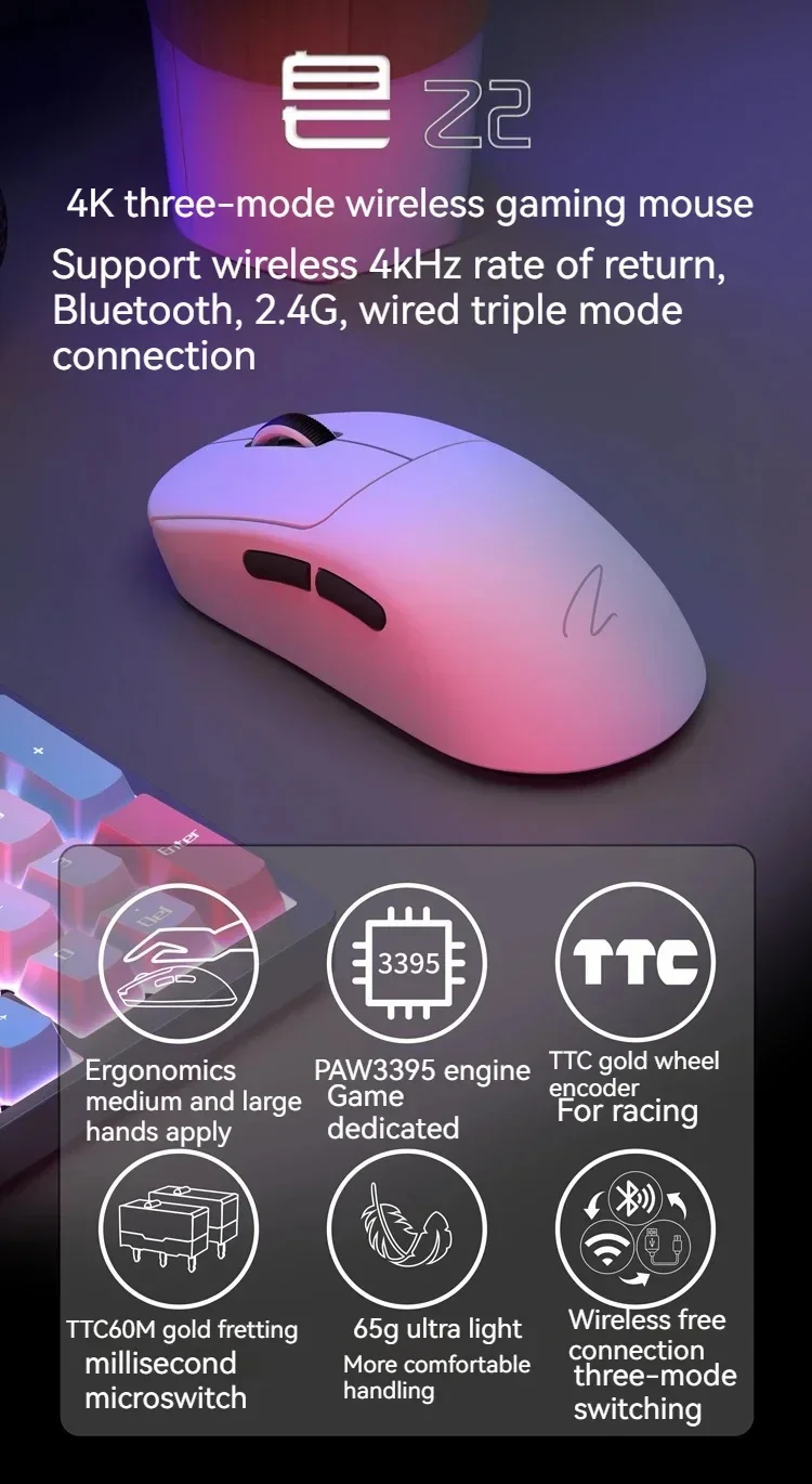 Wireless Mouse Original Zaopin Z2 Wireless Mouse 3Mode Bluetooth Paw3395 Ergonomics Lightweight Esports Laptop Office Gamer PC Gaming Mouse wireless mouse