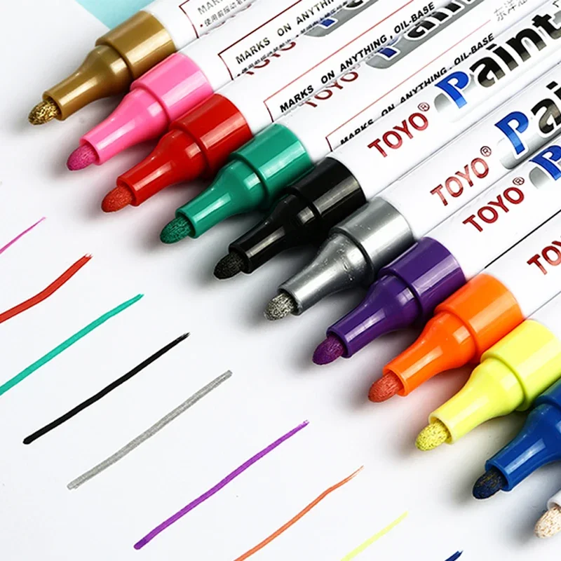 11 Pieces TOYO Color Marker Pen Waterproof Permanent Tire Tread Rubber Paint Metal Face Permanent Paint Marker Pen Art Supplies