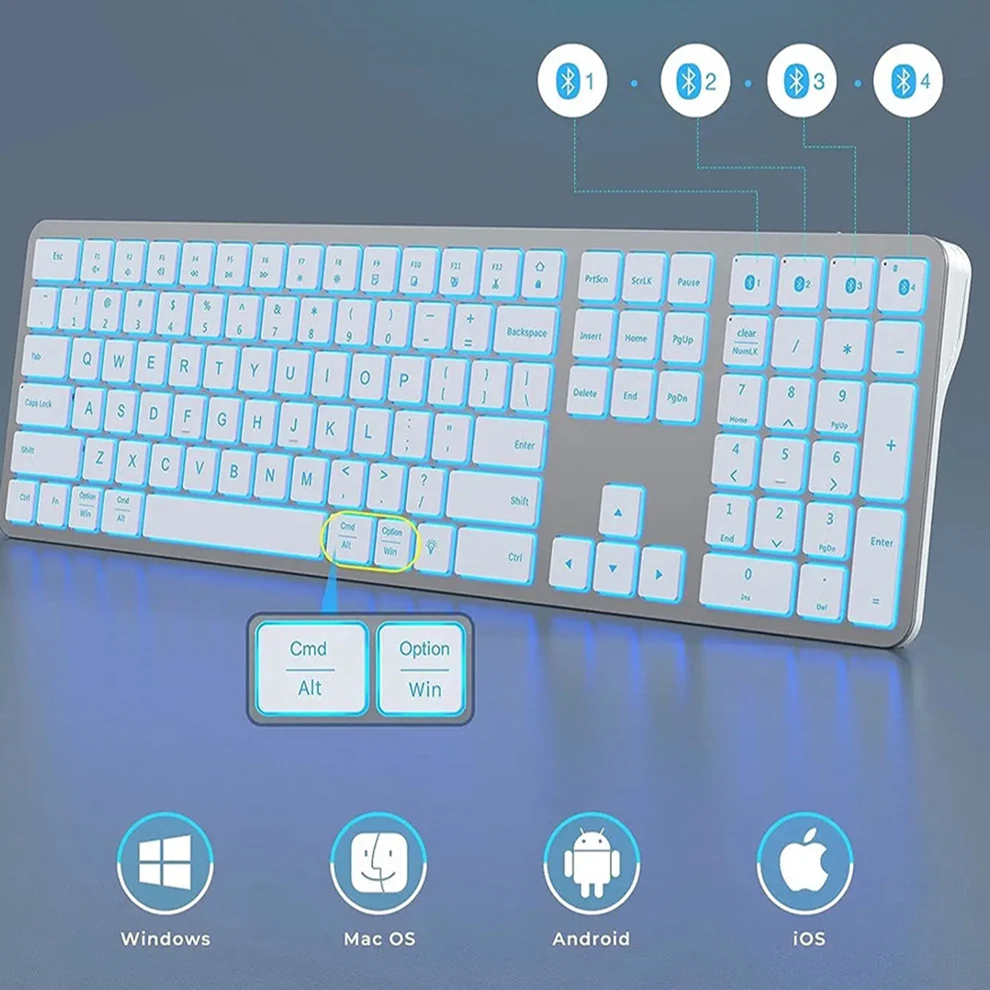 Mofii-rgb Teclado Bluetooth sem Fio Tamanho Completo Multiuso Recarregável Luz de Fundo para Tablet e pc