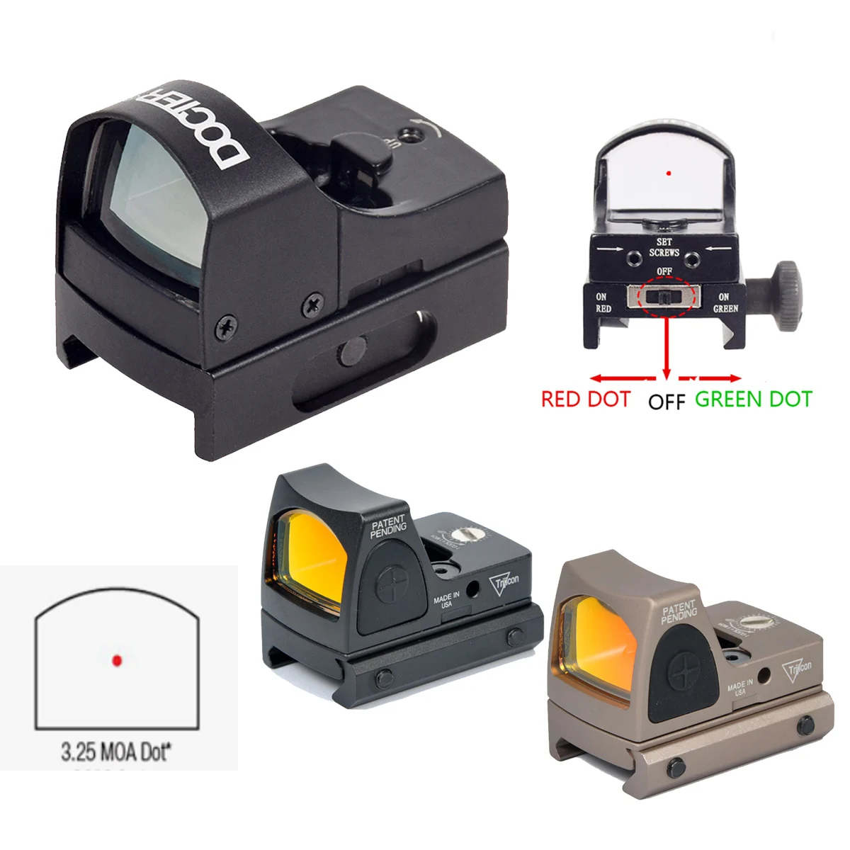 

Тактический прицел для отражения реакции, двусторонний прицел с красной точкой, прицел с креплением Glock, прицел RMR подходит для 20-миллиметрового прицела Пикатинни, оружия для страйкбола
